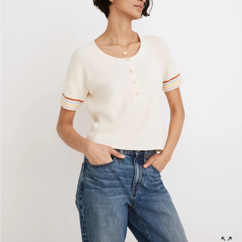 Henley Sweater Tee in Rainbow Stripe